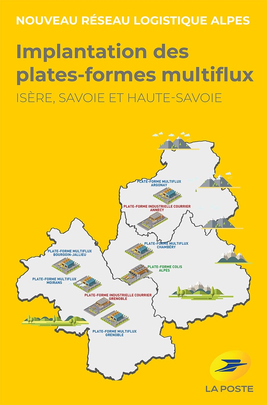 En activité à Moirans, Grenoble Mistral, Chambéry, Bourgoin-Jallieu et à Argonay, les 5 plateformes multiflux maillent le territoire des Alpes