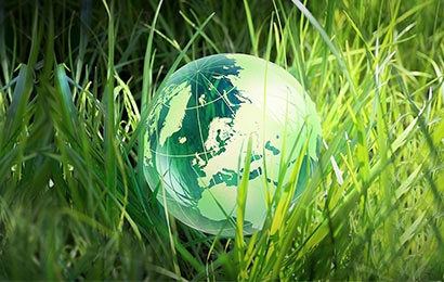 Illustration d'un globe terrestre sur de l'herbe