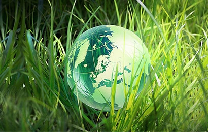 Visuel d'un globe terrestre sur de l'herbe