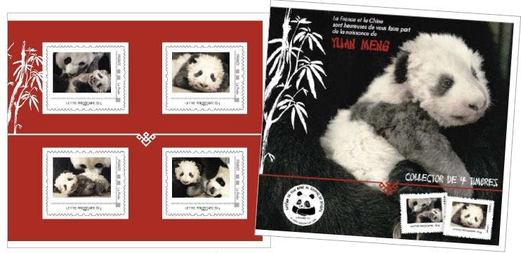 Stamps showing panda Yuan MengStamps issued by La Poste showing the panda Yuan Meng to celebrate his birth in France