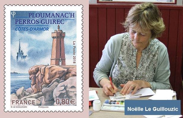 Noëlle Le Guillouzic - Stamp of Ploumanac'h lighthouse.
