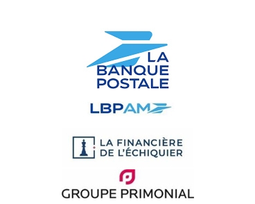 logos La Banque Postale, LBPAM, La financière de l'échiquier, Groupe Primonial