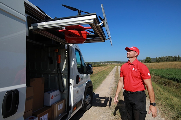 Photo of the drone take-off pad integrated into the delivery lorry