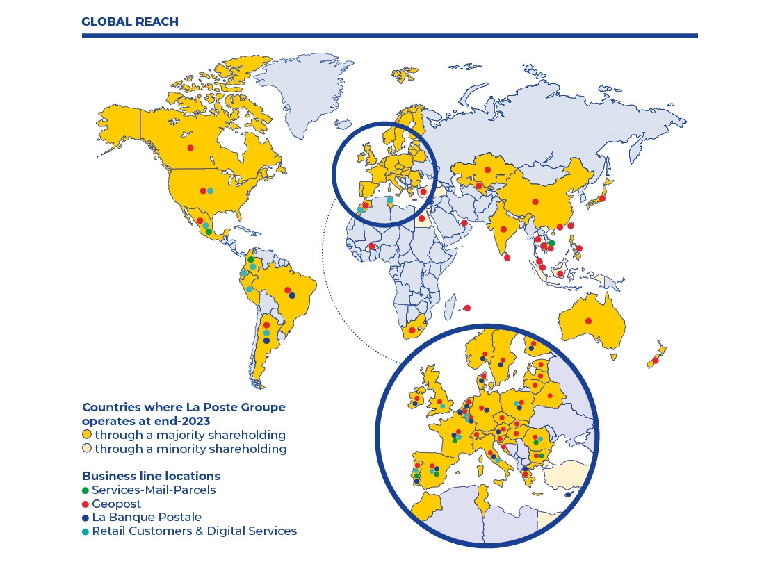 carte des implantations de la poste à l'international