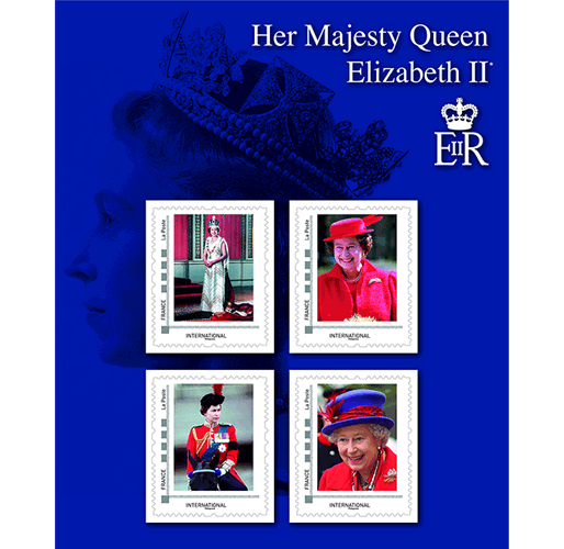 Visuel des timbres émit par La Poste en mémoire de la reine Elizabeth II