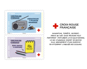 La Poste et la Croix‑Rouge &eacute;mettent un carnet de 10 timbres‑poste d&eacute;di&eacute; au sac d&rsquo;urgence
