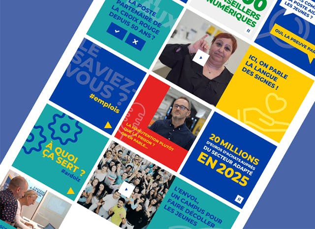 Bannière Home présentant la mosaïque de contenus concernant l'engagement social et sociétal du groupe La Poste