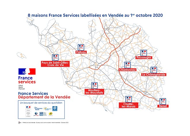 Aujourd’hui, 8 Maisons Frances Services labellisées fonctionnent en Vendée : l'objectif d’ici 2022 est de couvrir l’ensemble du territoire Vendéen avec un peu moins d’une vingtaine de structures.