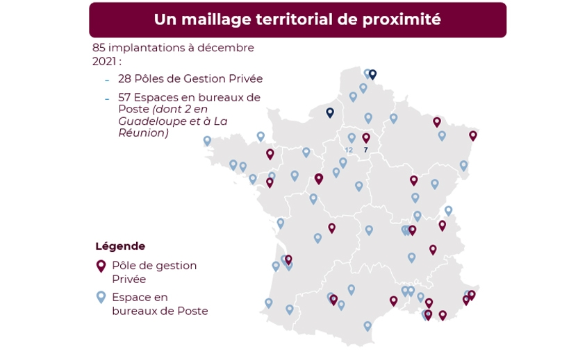 Louvre Banque Privée est présente dans 85 sites répartis dans 80 villes en France à fin 2021.