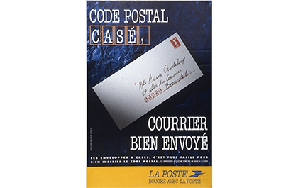 Affiche : « Code postal casé, courrier bien envoyé », 1990 (AF-151) © Musée de La Poste - La Poste, 2022