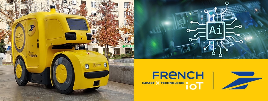 Mosaïque de visuels avec : un véhicule Carreta, le logo French ioT et une icone Intelligence Artificielle