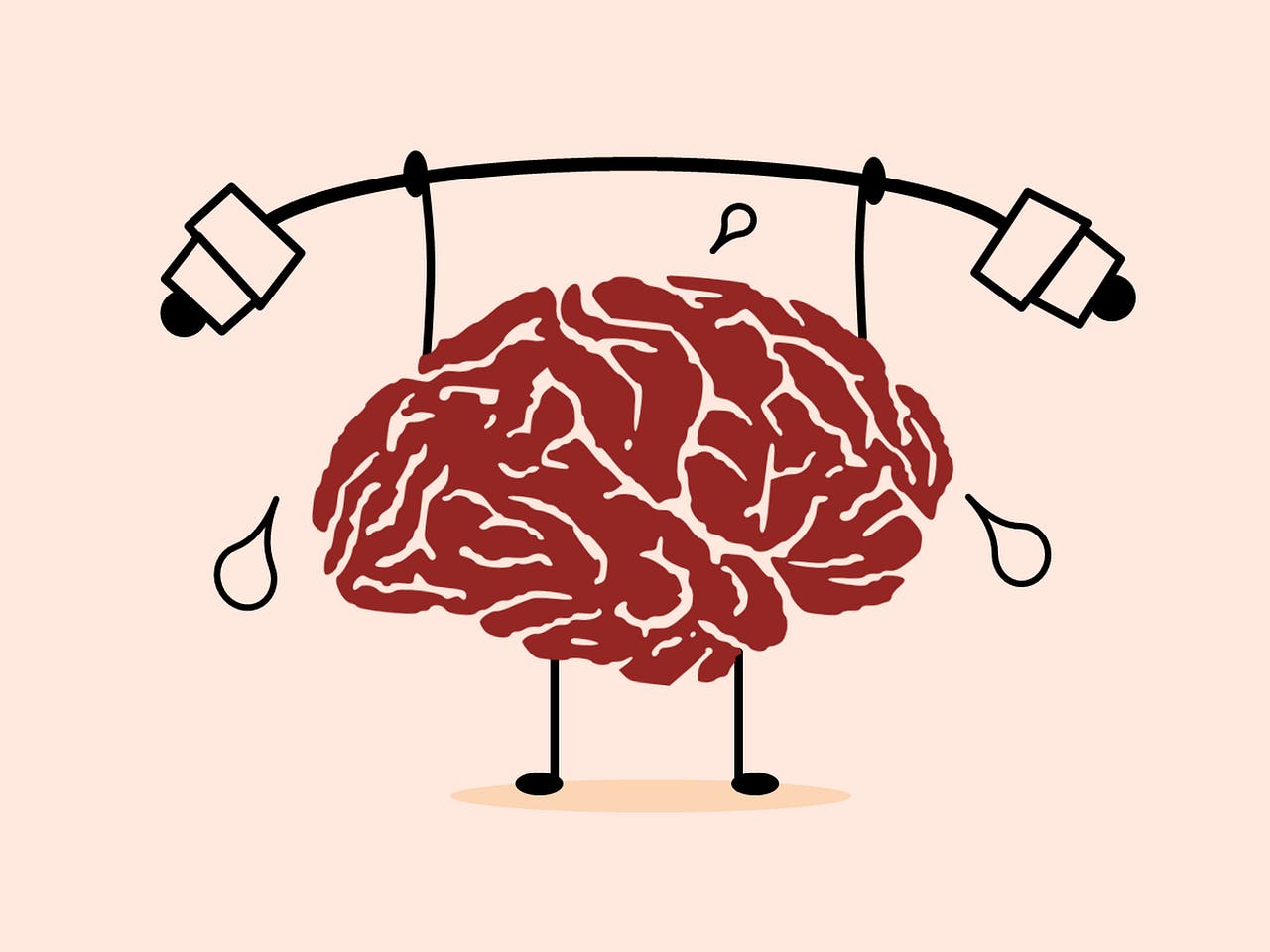 Illustration of a brain sweating while lifting a barbell overhead