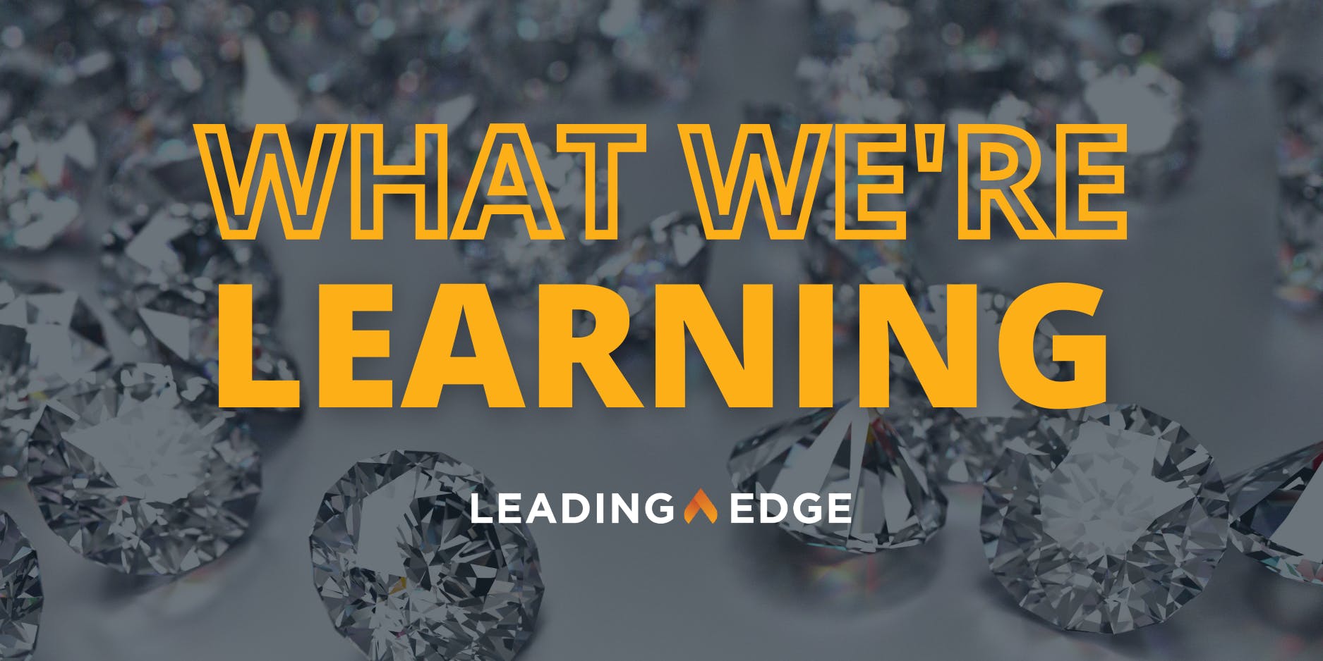 Background image of diamonds, text reads: What We're Learning, Leading Edge.