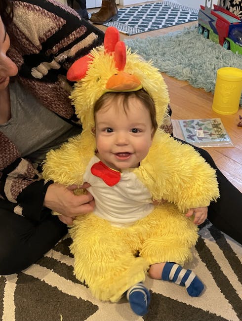 Gali Cooks' son, Gavi, in a chicken costume.