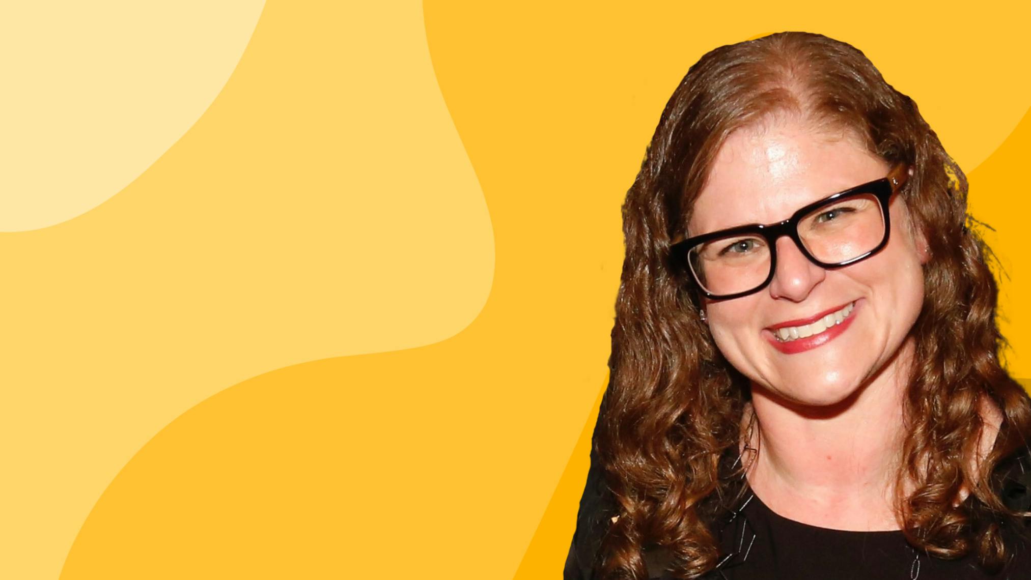 Headshot of Melissa Chapman over an orange background