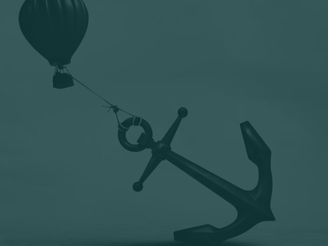 An anchor holds down a hot air balloon.