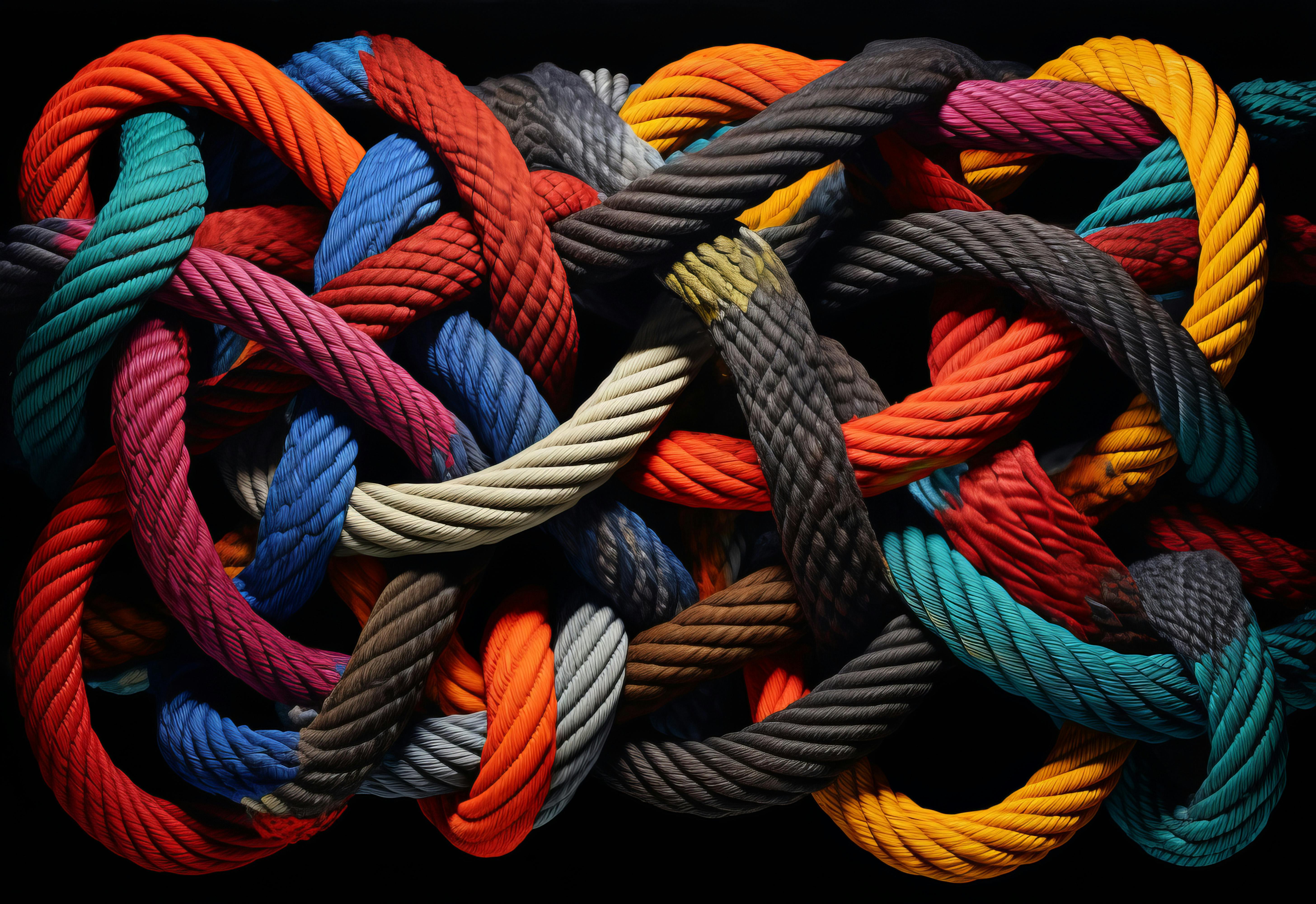 Colorful ropes intertwine.