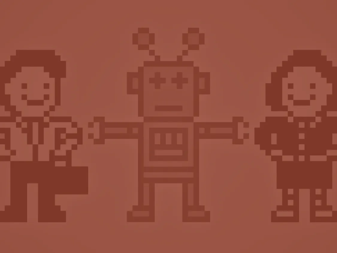 Graphic of pixelated people and a robot
