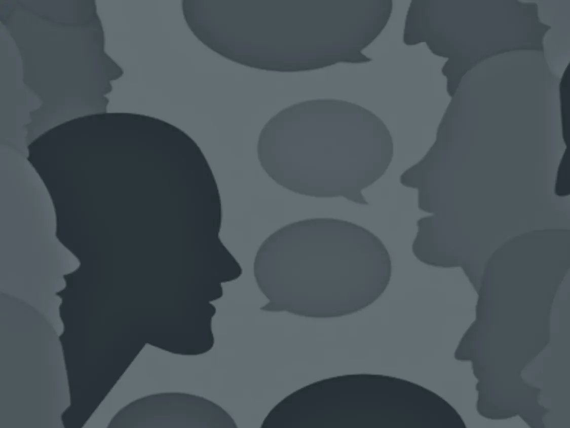 Graphic of talking heads and speech bubbles
