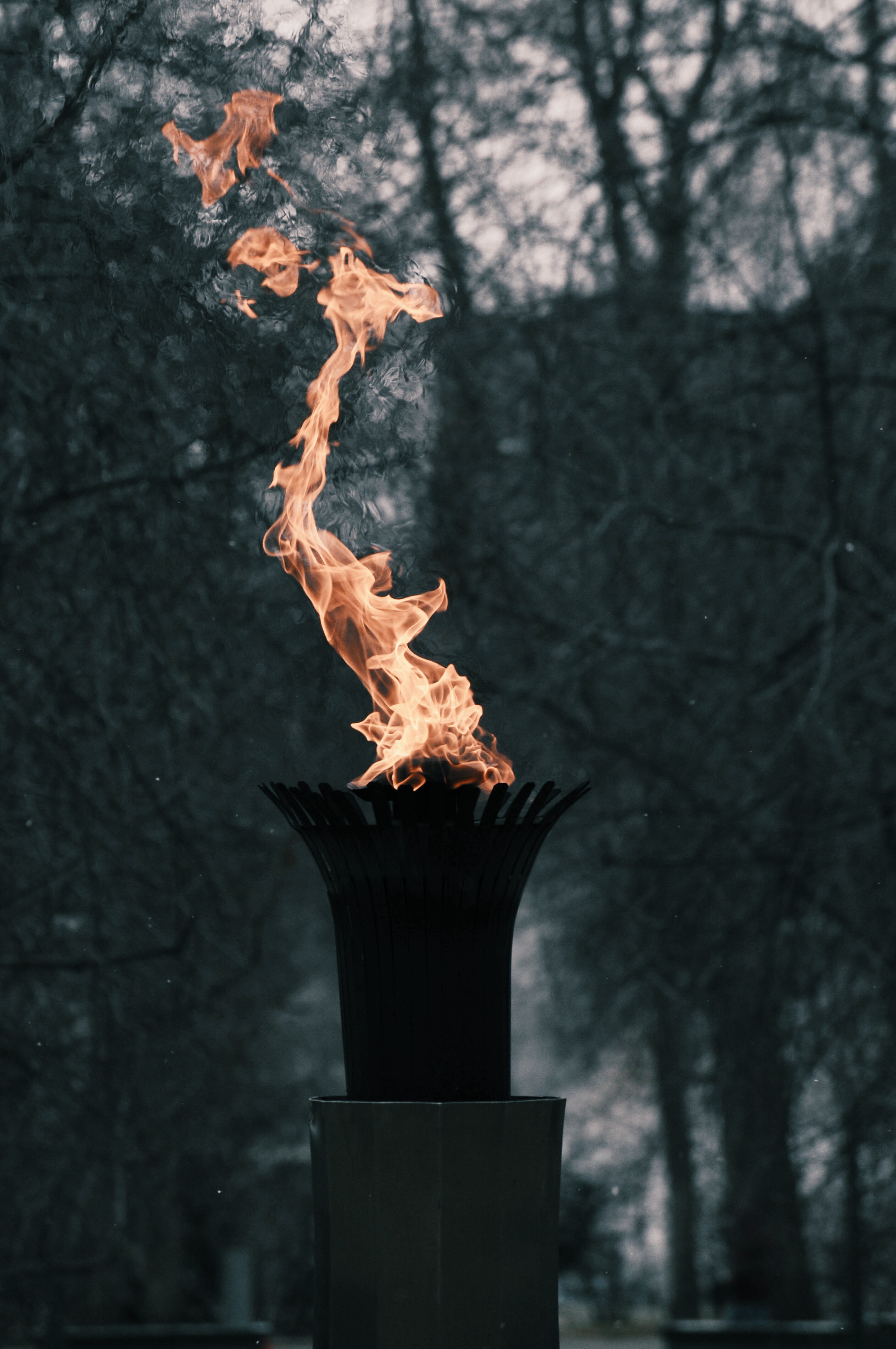 Silhouette of a lit torch with a flame rising above it