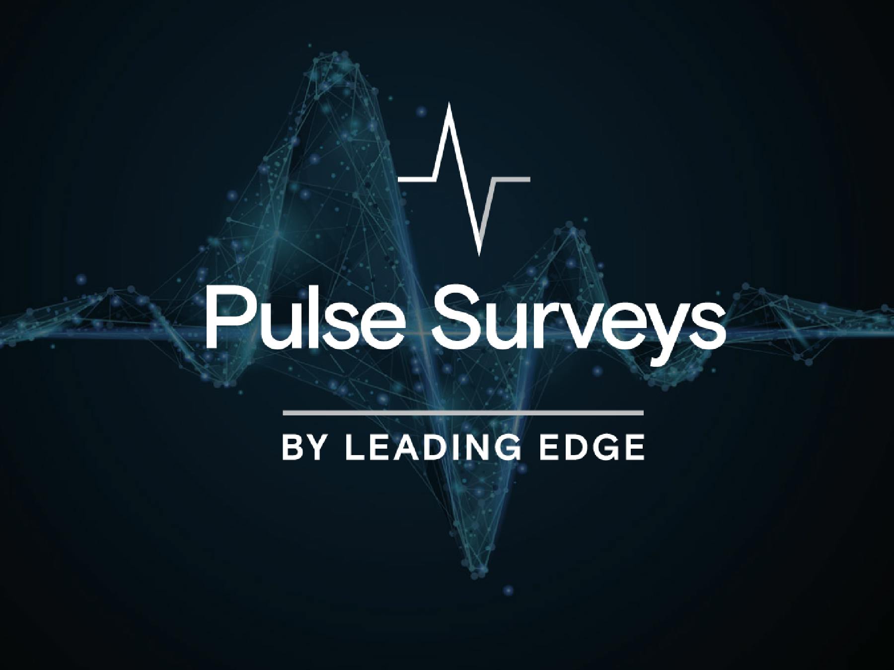 Vector pulse wave line comprised of tiny lights with text overlay: "Pulse Surveys by Leading Edge"