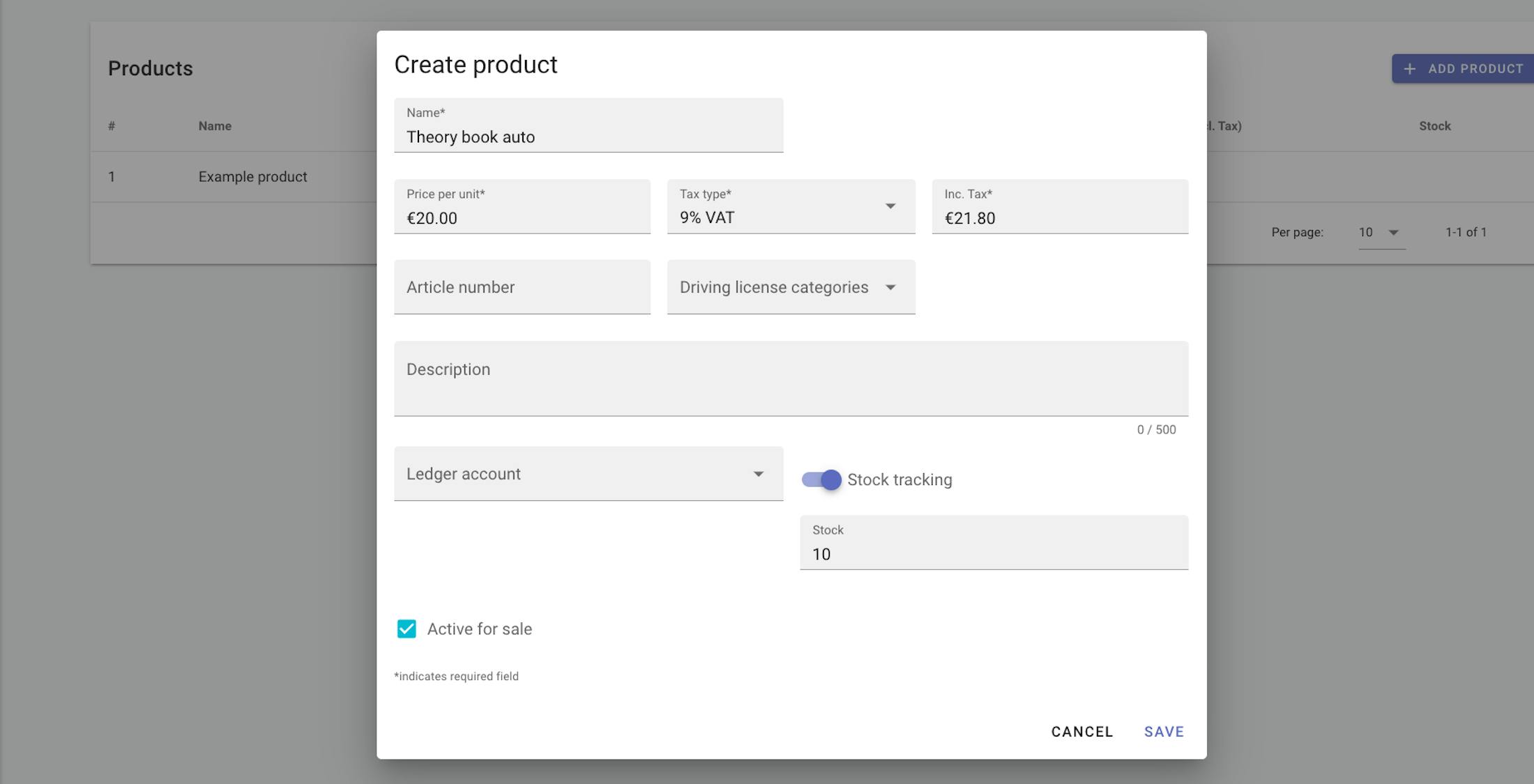 Create a product with stock