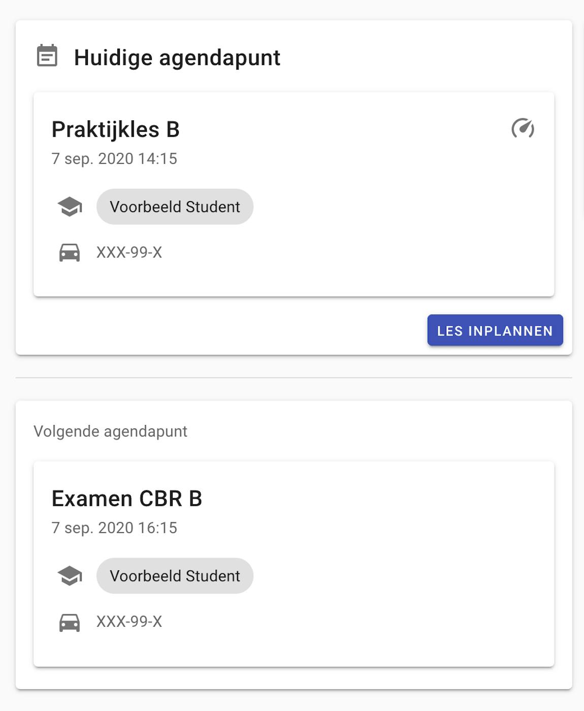 With one click on the dashboard you can immediately schedule a lesson for the relevant student.
