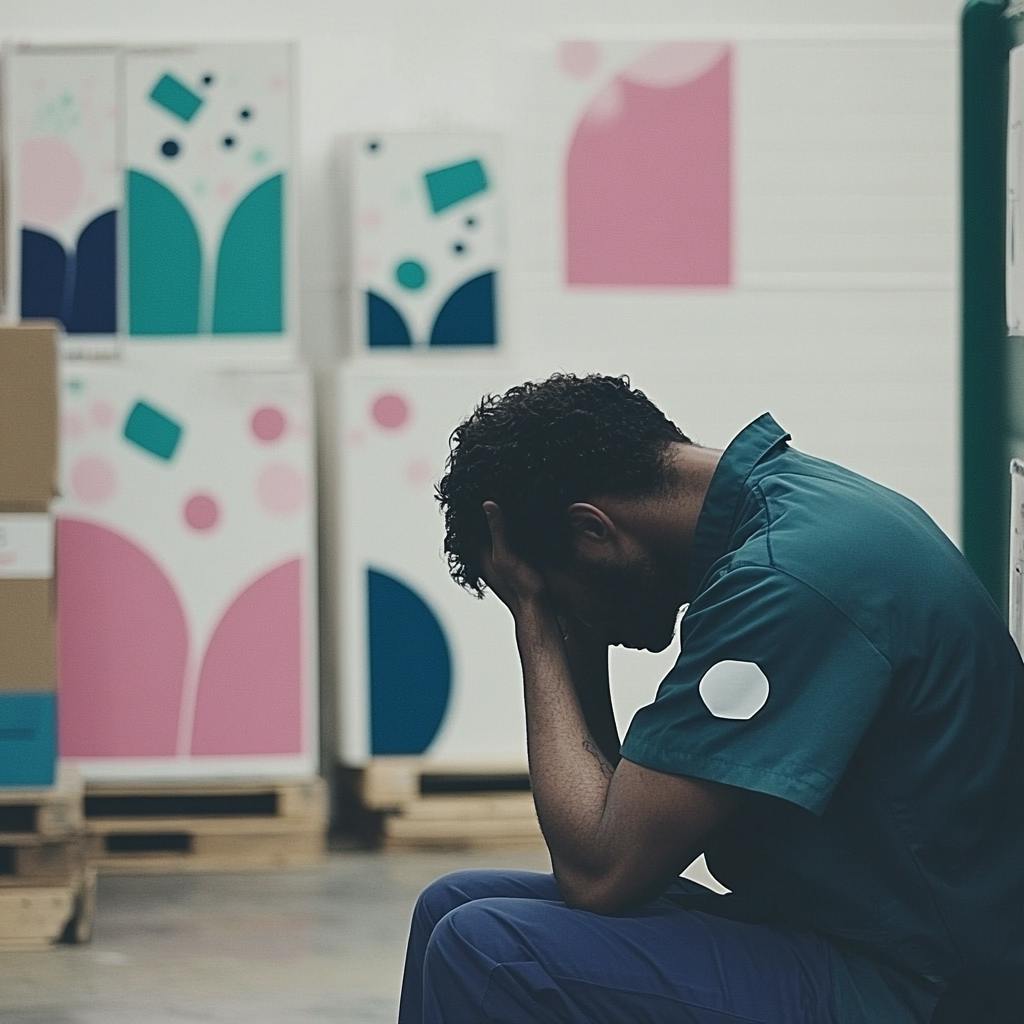 a man with his head in his hands