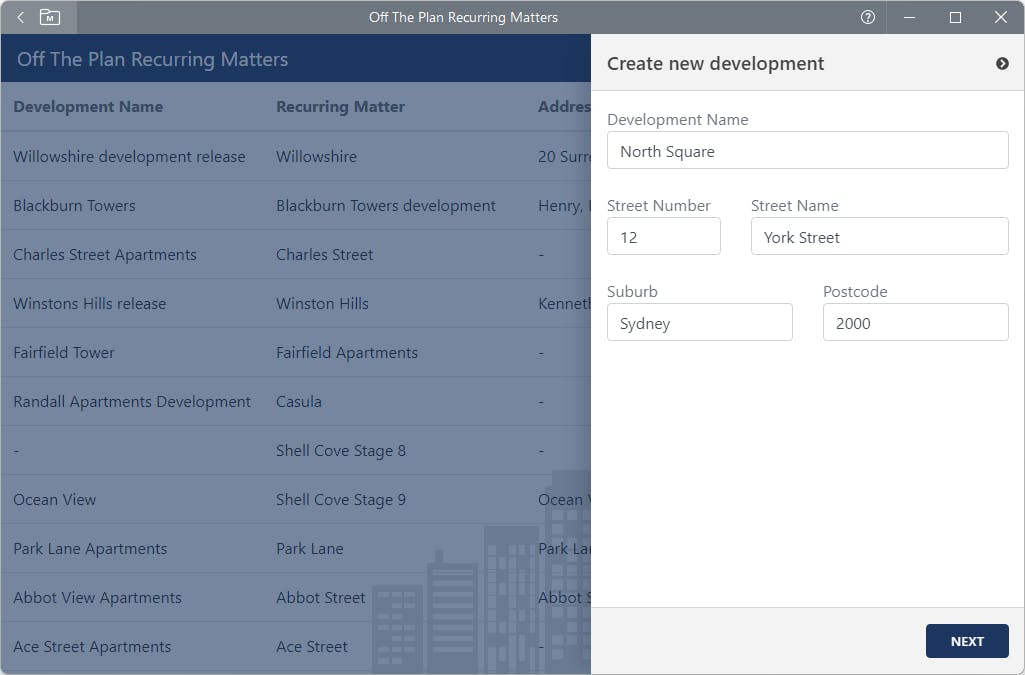 Development Details Dialog