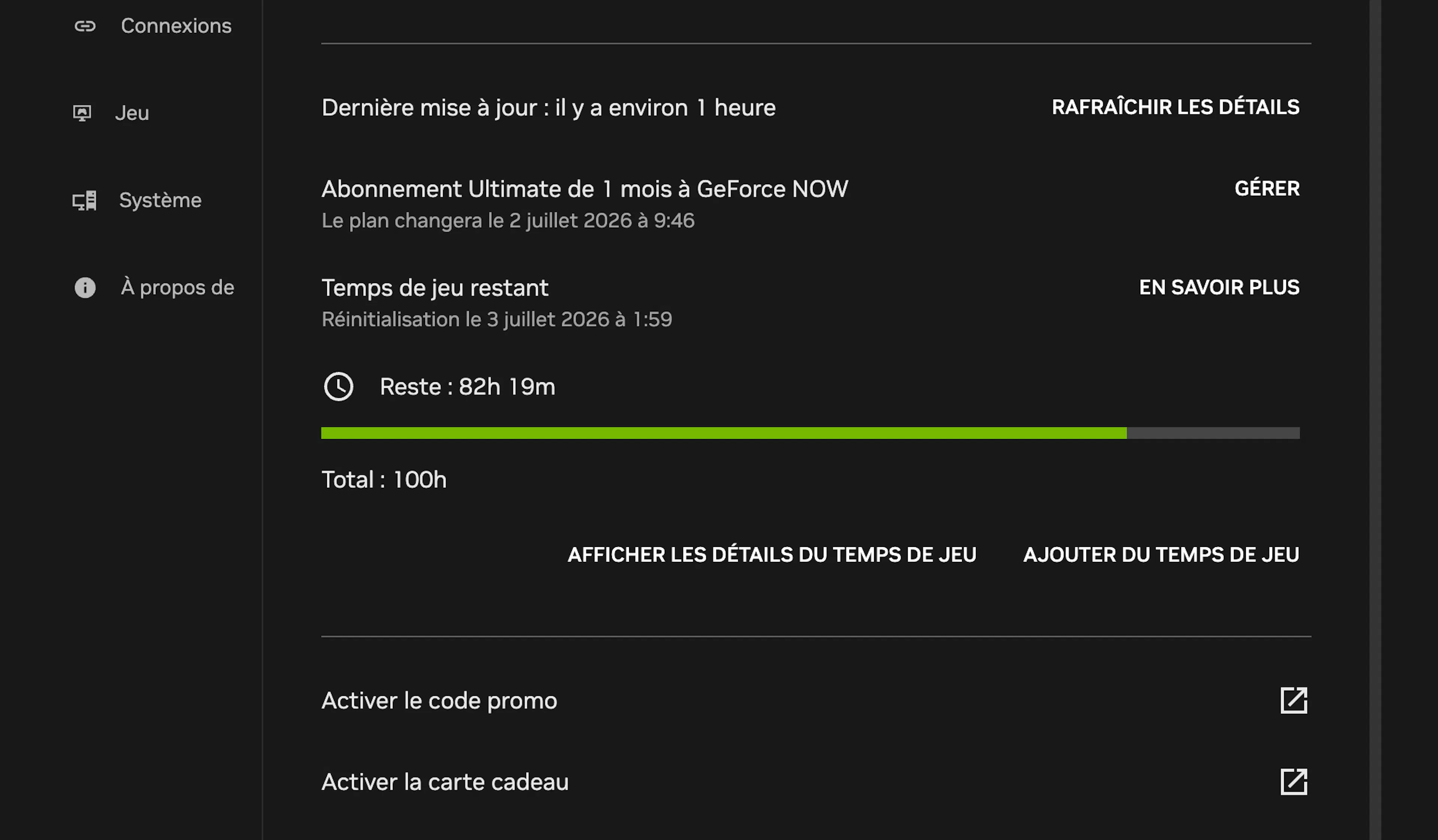 GeForce NOW Ultime 100 heures