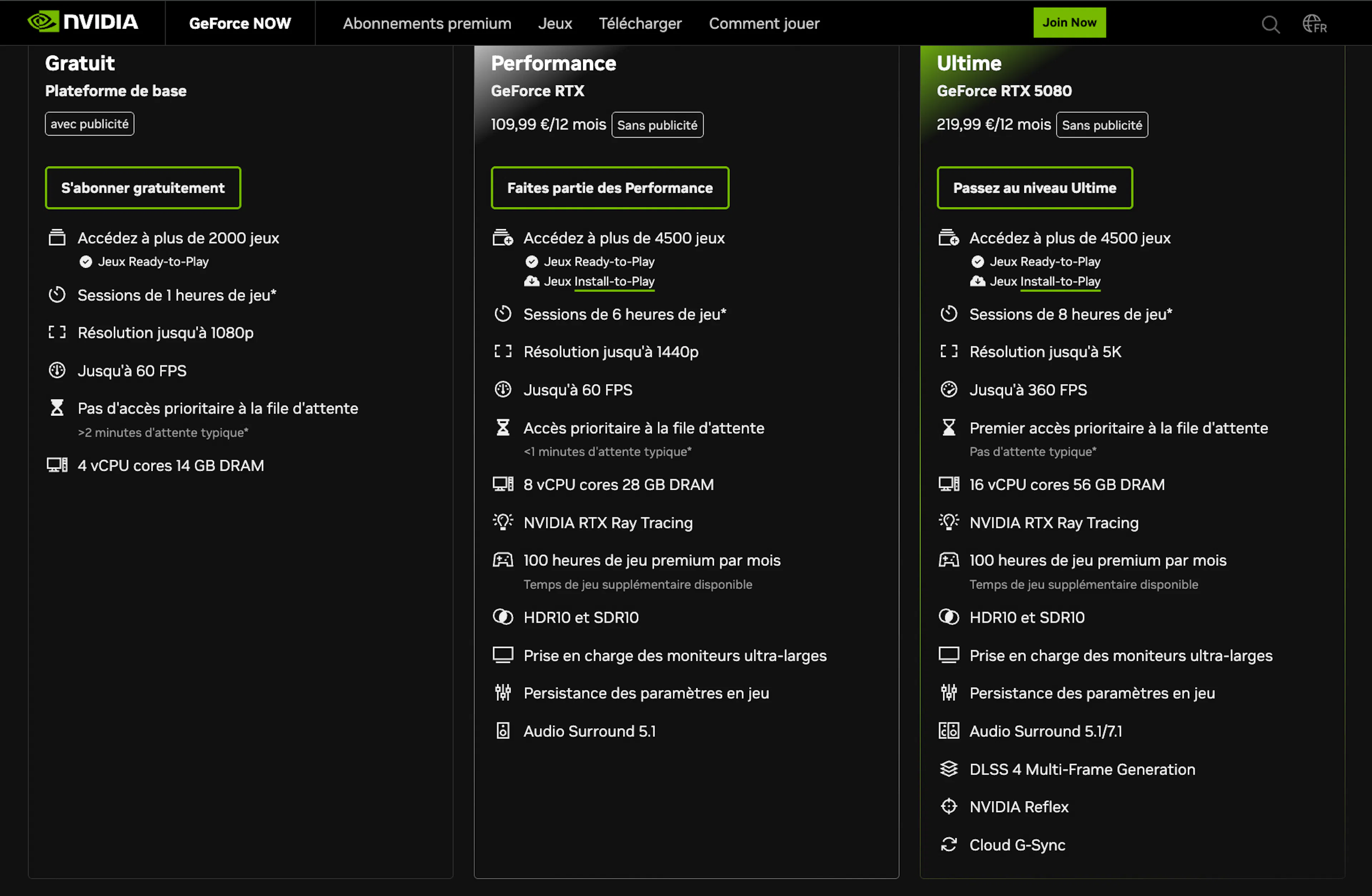 Tarifs GeForce NOW 2026