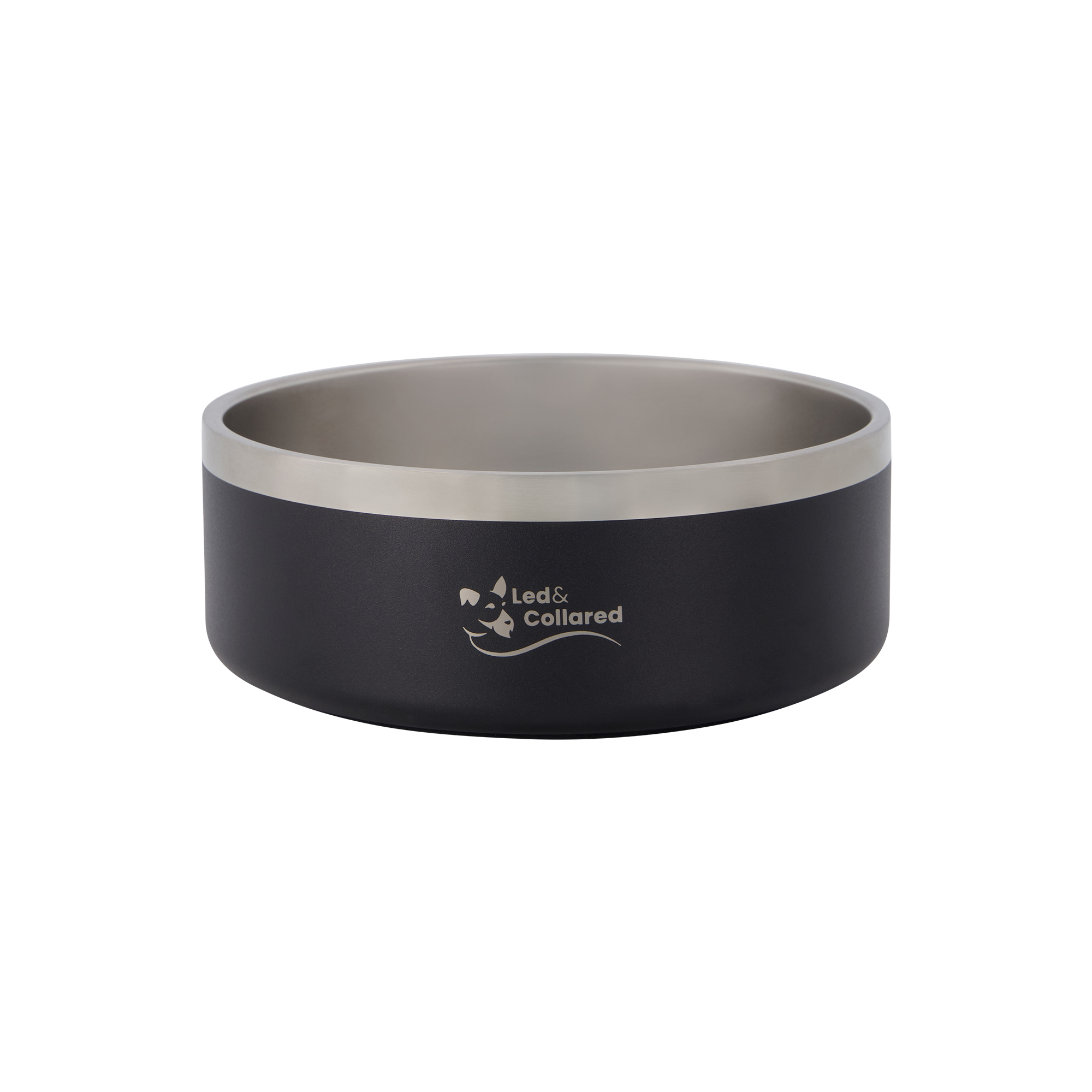 Stainless Steel Dog Bowl - Black & Steel - Medium