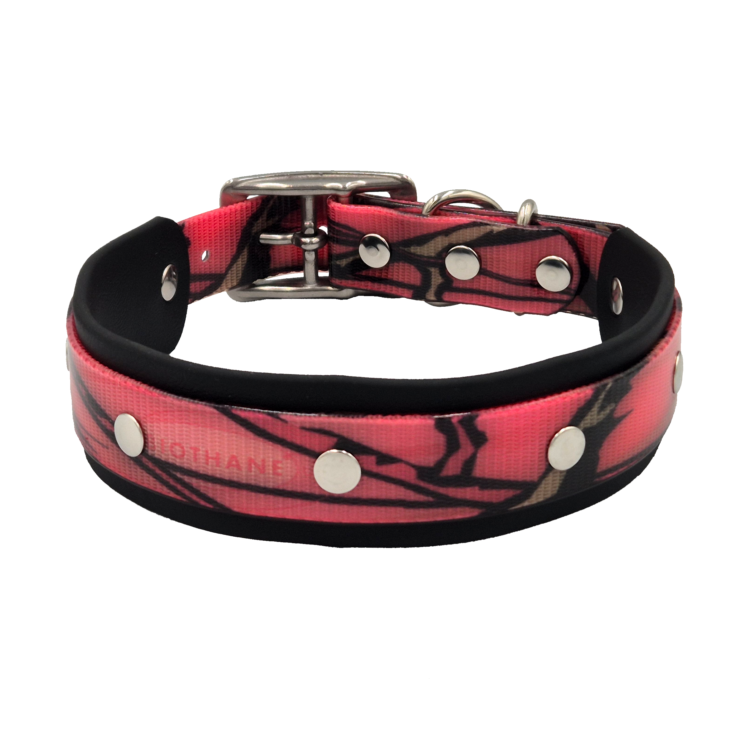 Double Dog Collar - Black and Pink Camo w Stainless Steel
