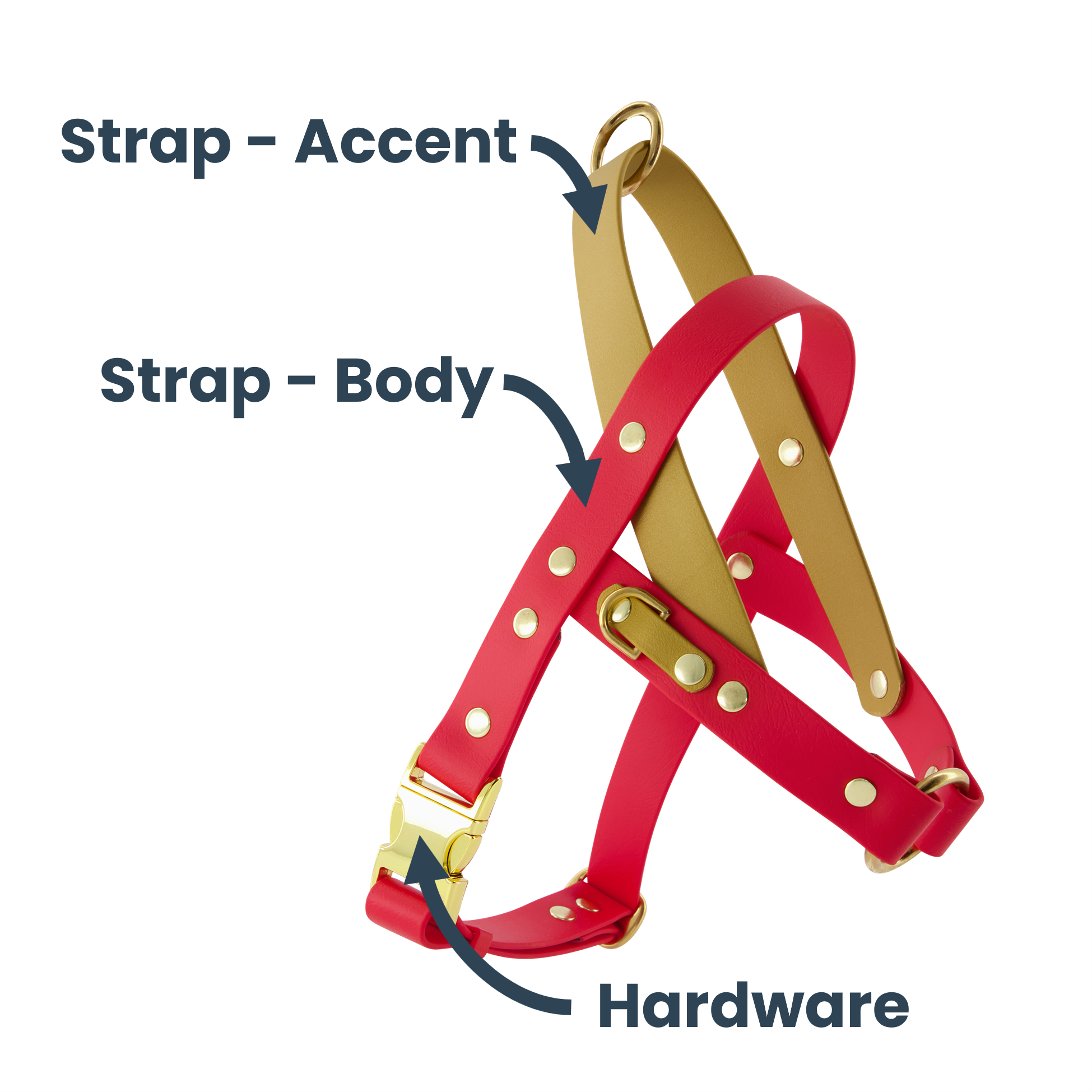 Quick Release Dog Harness - Red and Gold, Labelled