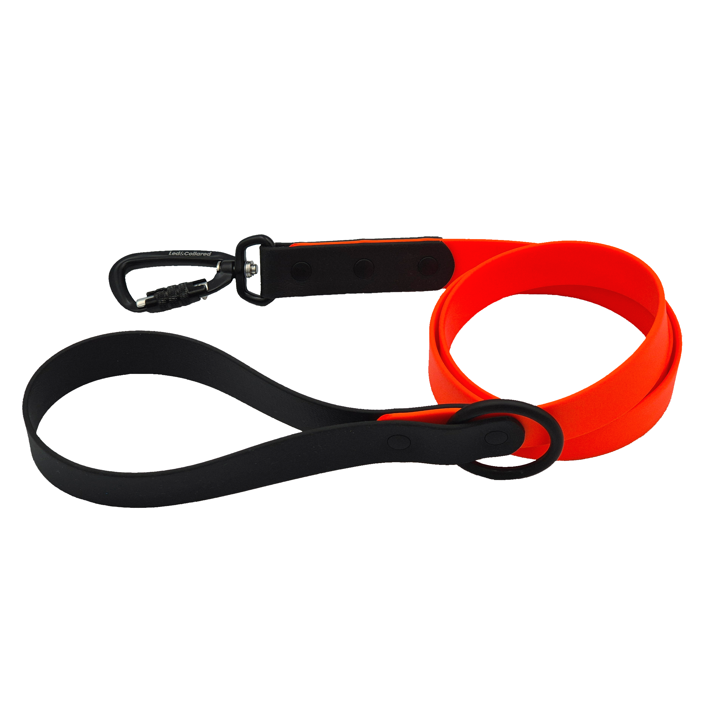 Two-Tone Carabiner Dog Lead - Bright Orange and Black