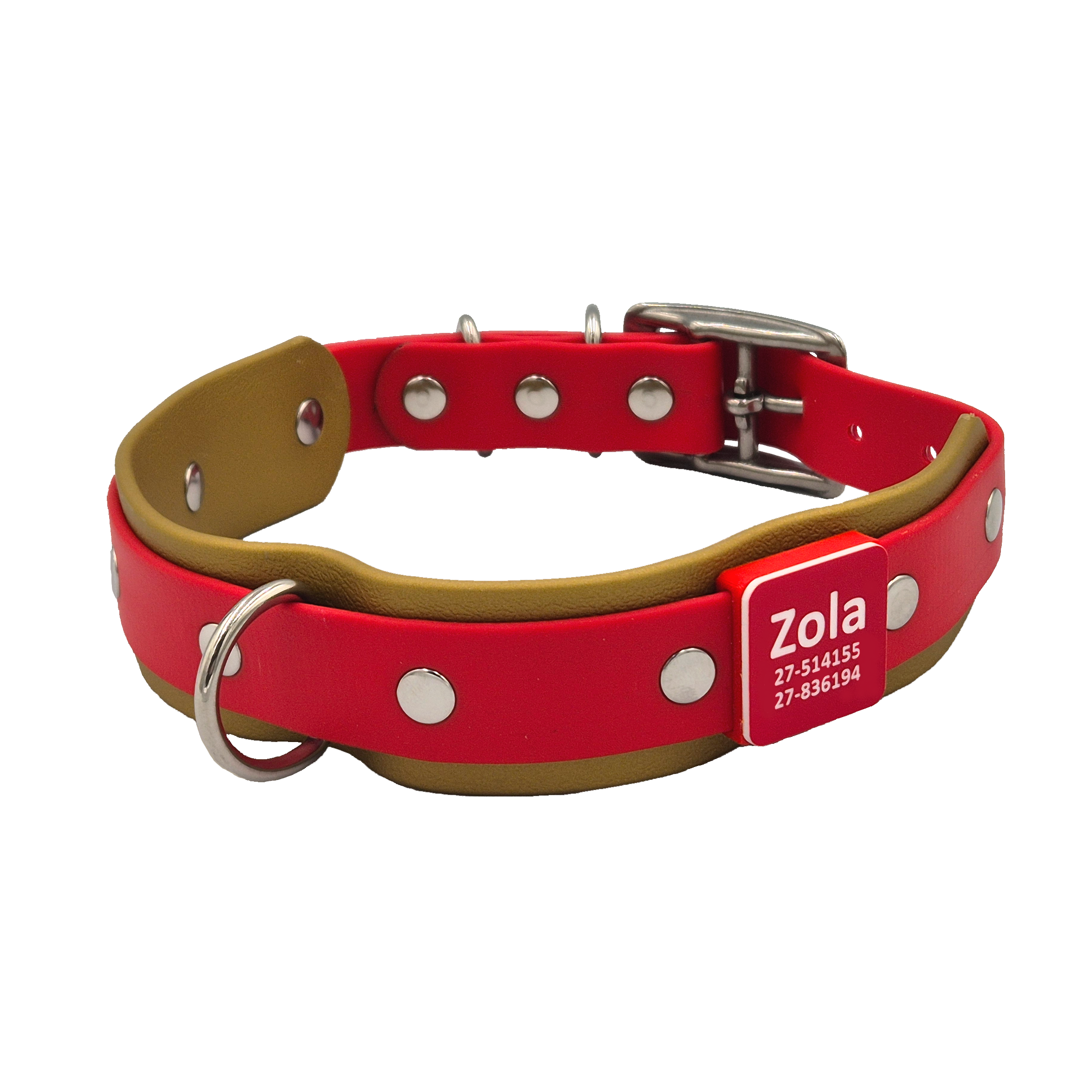 Tactical Dog Collar - Red and Gold - Personalised Slide-On