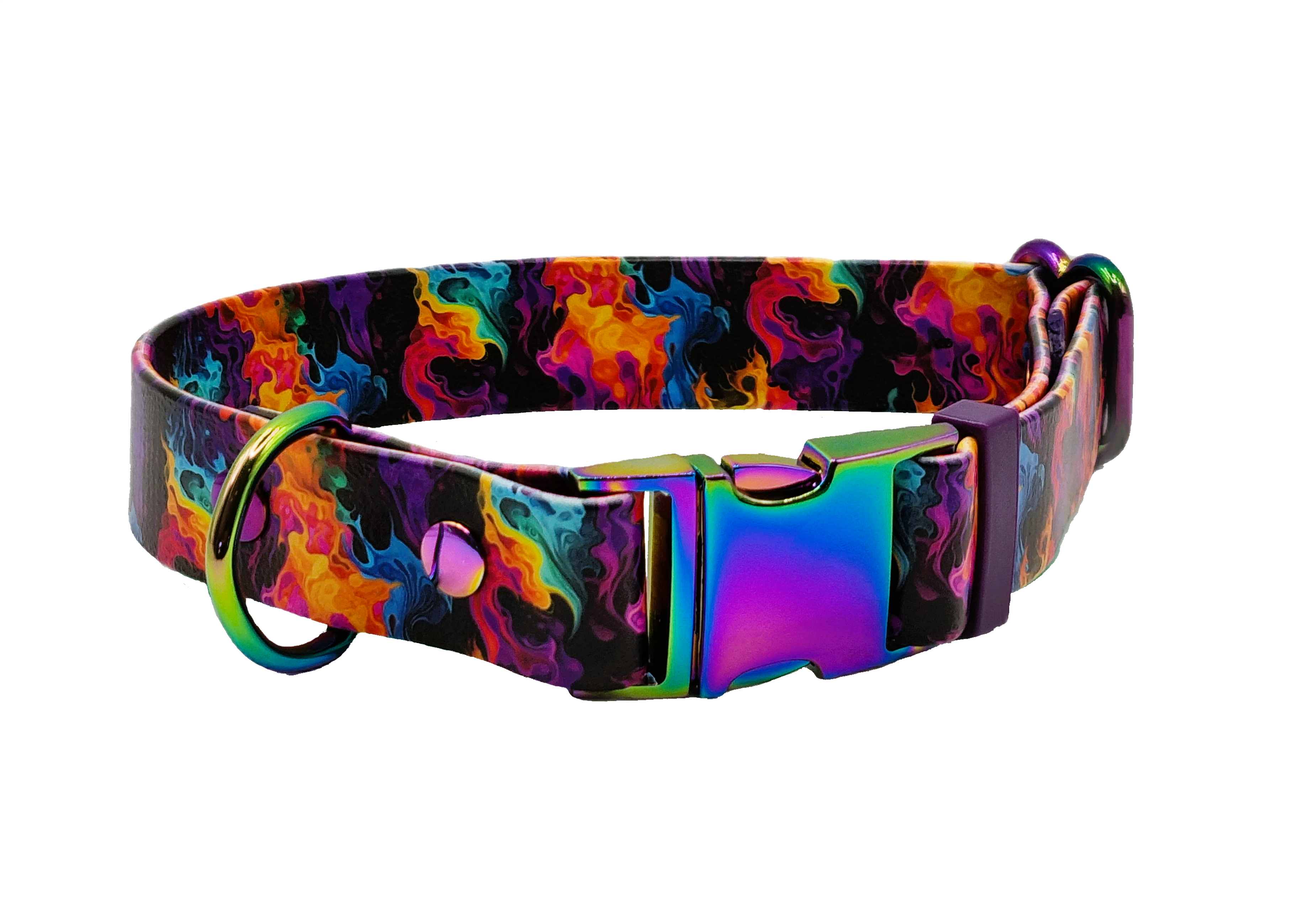 Designer Quick Release Dog Collar - Coloured Flames