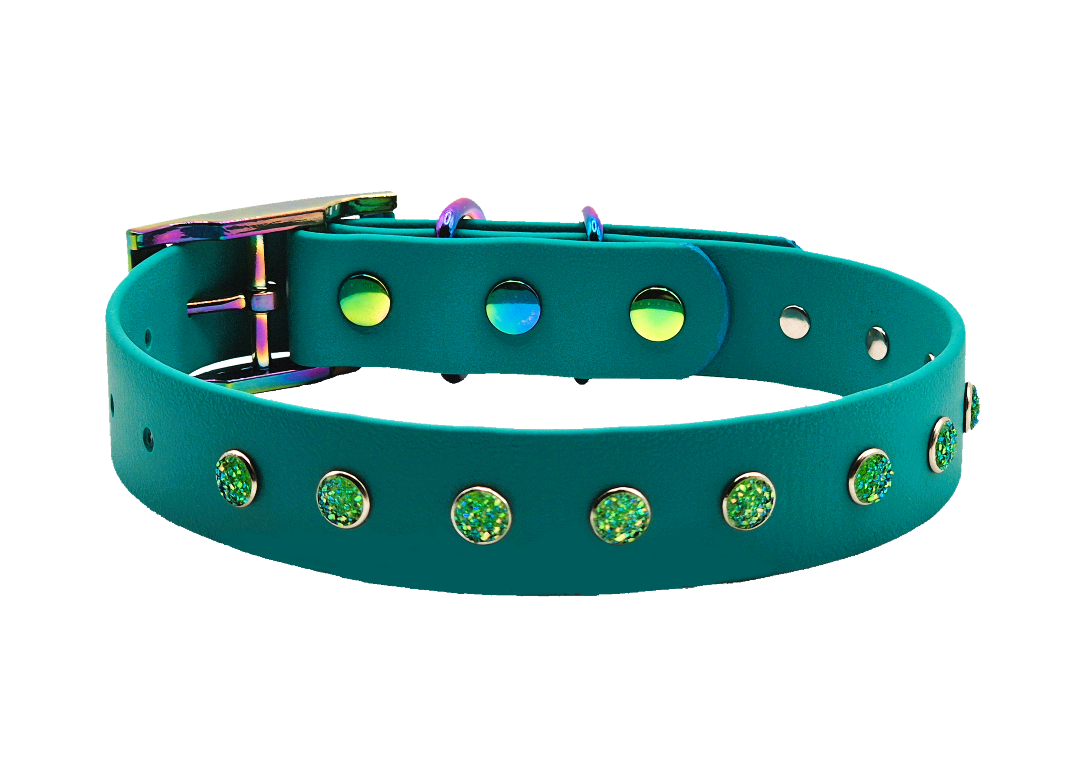 Elegant Dog Collar - Teal with Teal Crystals