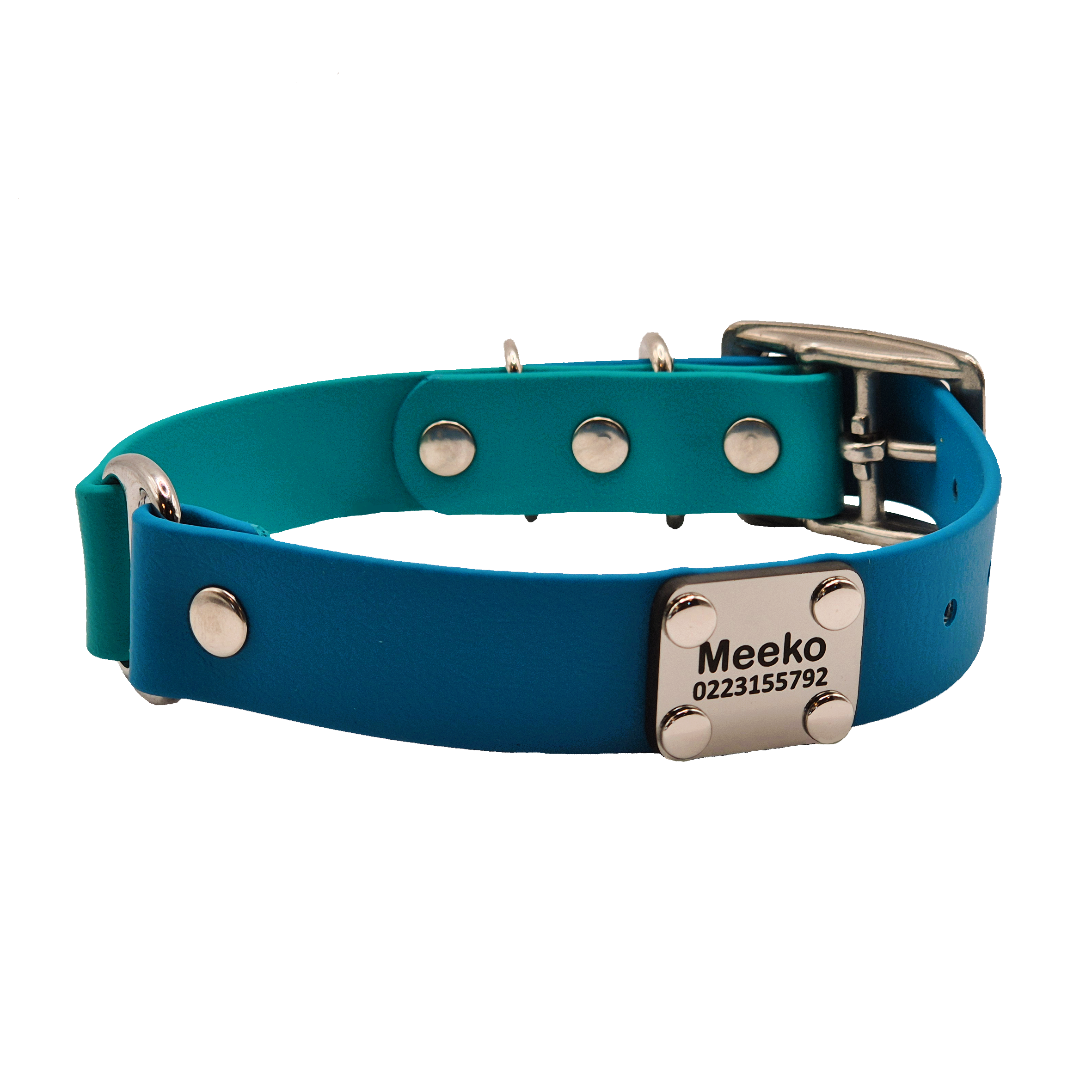 Two-Tone Dog Collar - Teal and Lagune Blue, Personalised