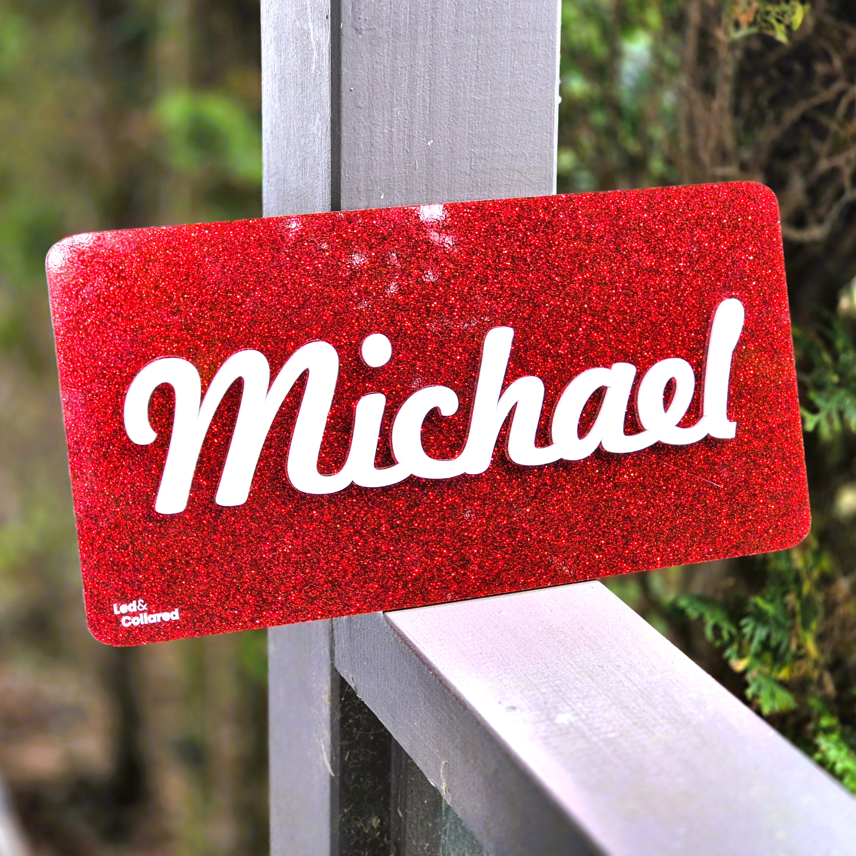 Name Sign - Red Glitter and Silver