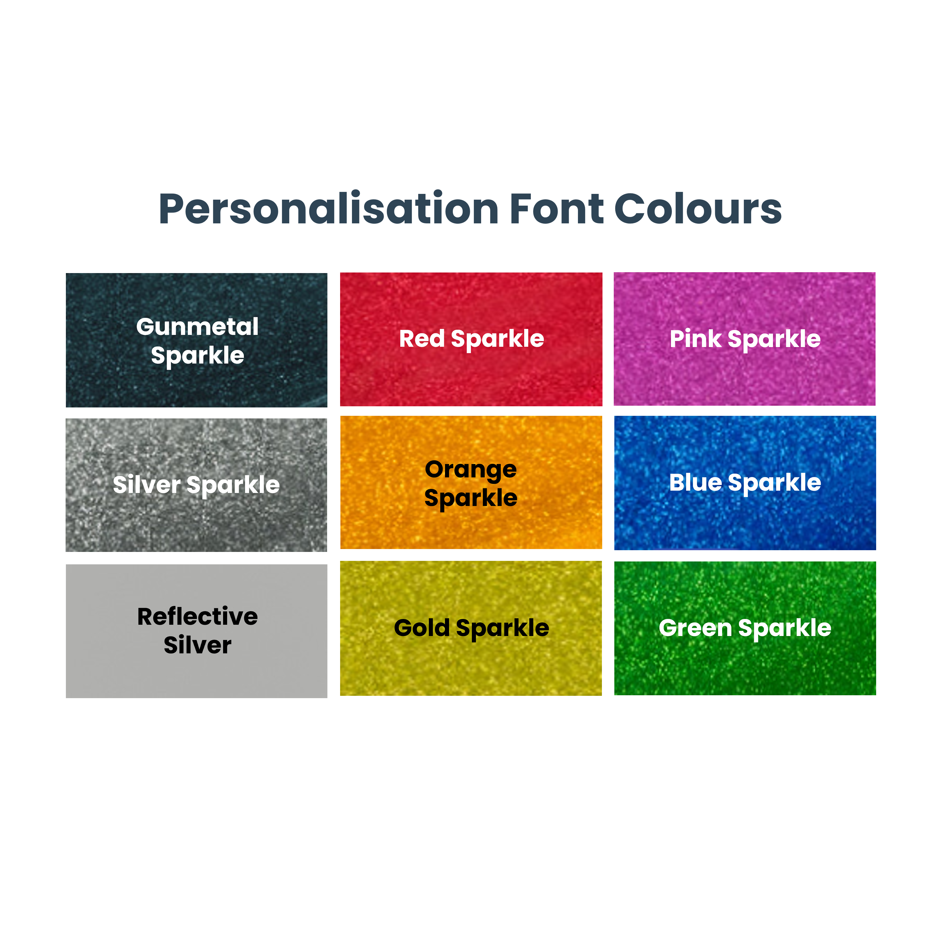 Personalisation Font Colour Samples - HTV