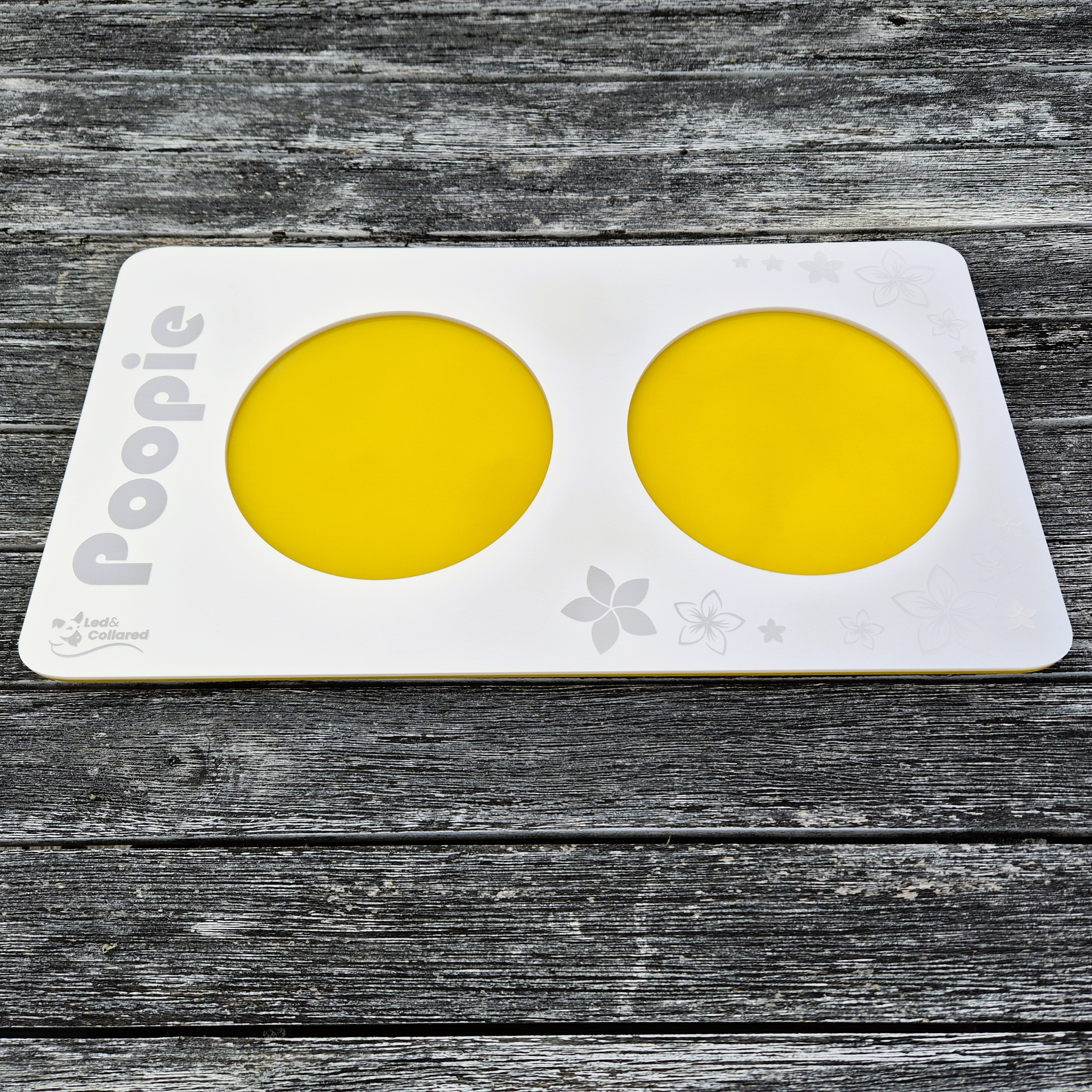 Double Bowl Cat Feeding Mat - Light Silver and Yellow