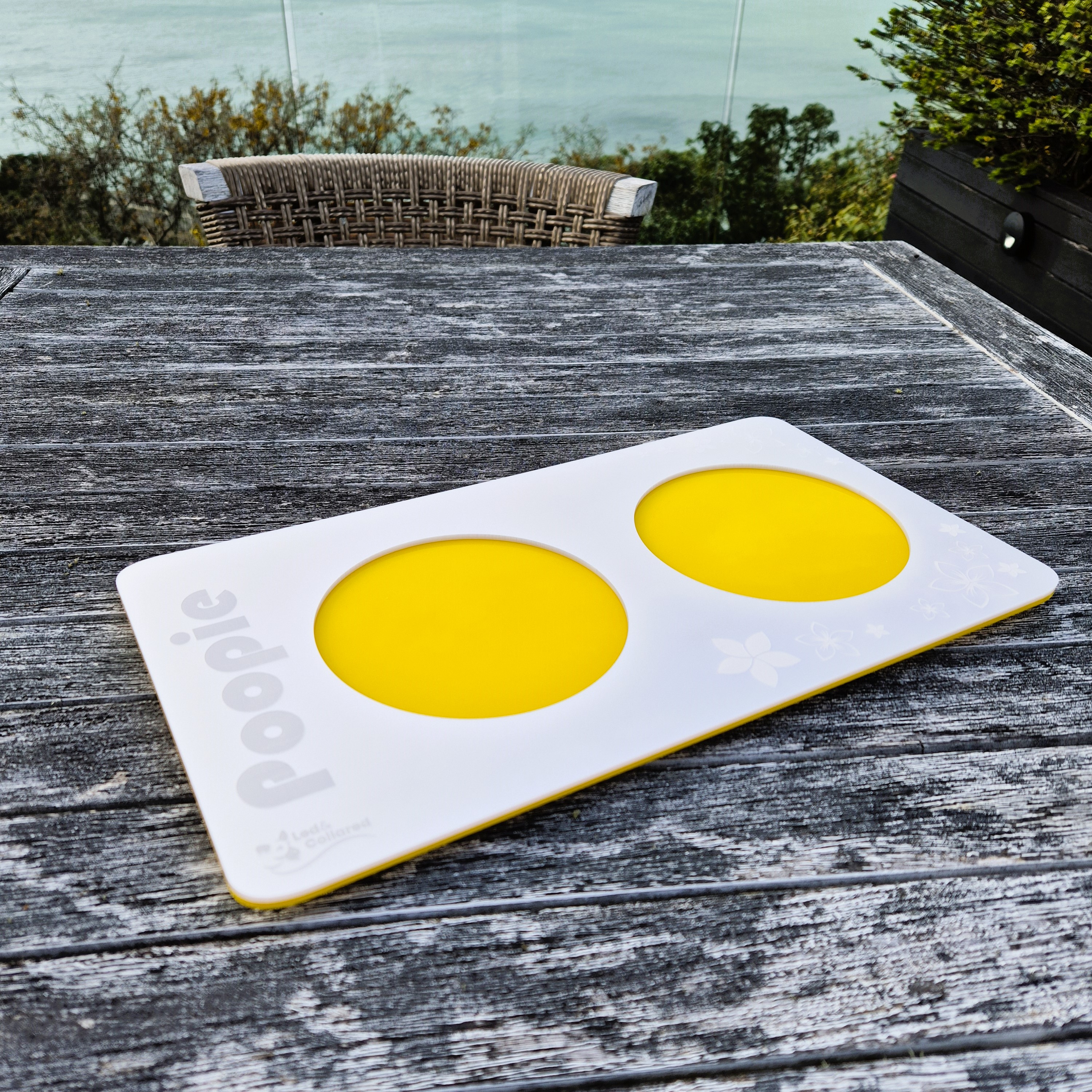 Double Bowl Cat Feeding Mat - Light Silver and Yellow