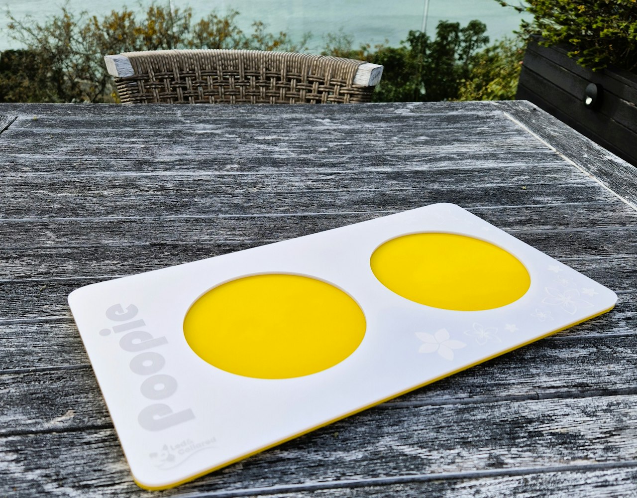 Double Bowl Cat Feeding Mat - Light Silver and Yellow