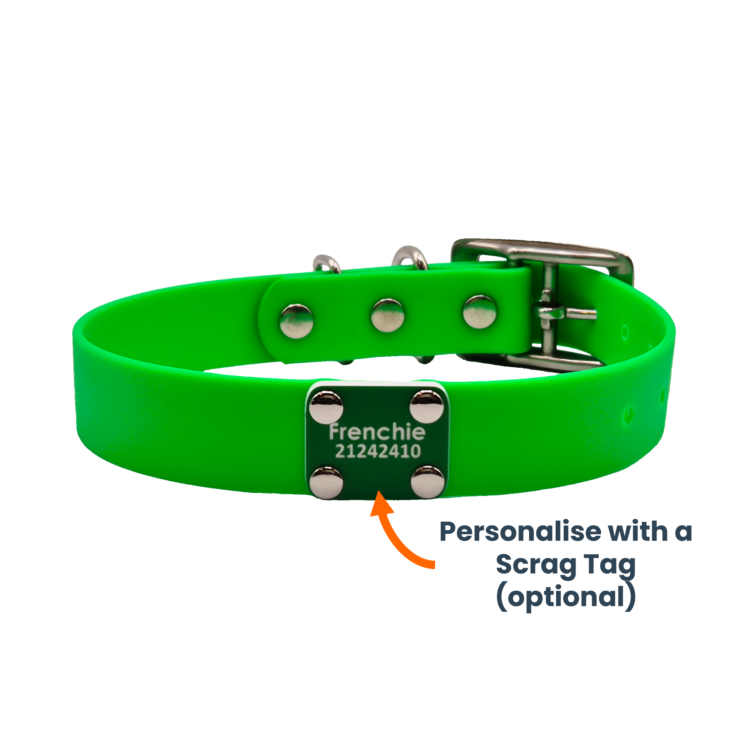 Classic Dog Collar - Green - Personalised with Scrag Tag