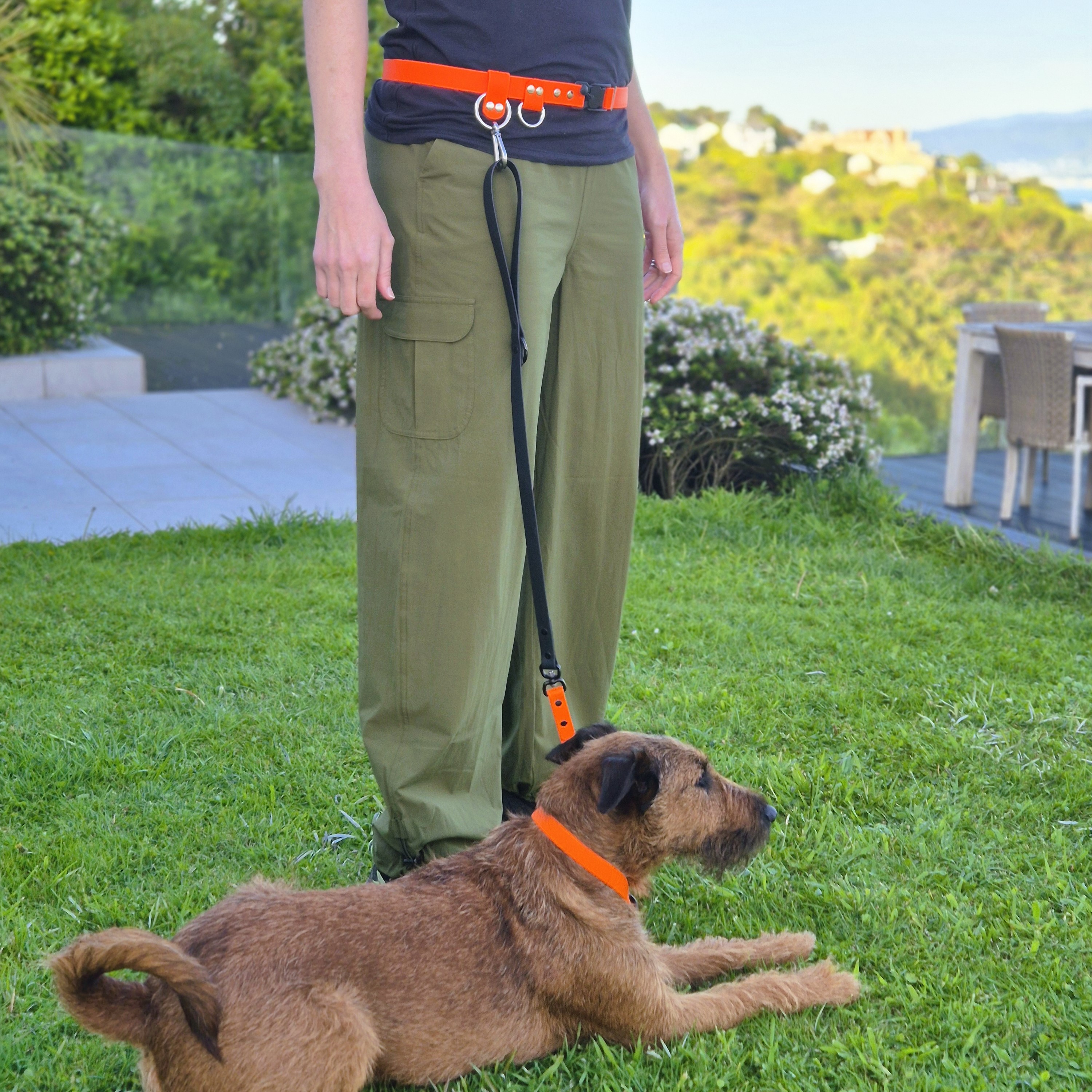 Hands-Free Gear Belt - Bright Orange, Lead Attached, Side