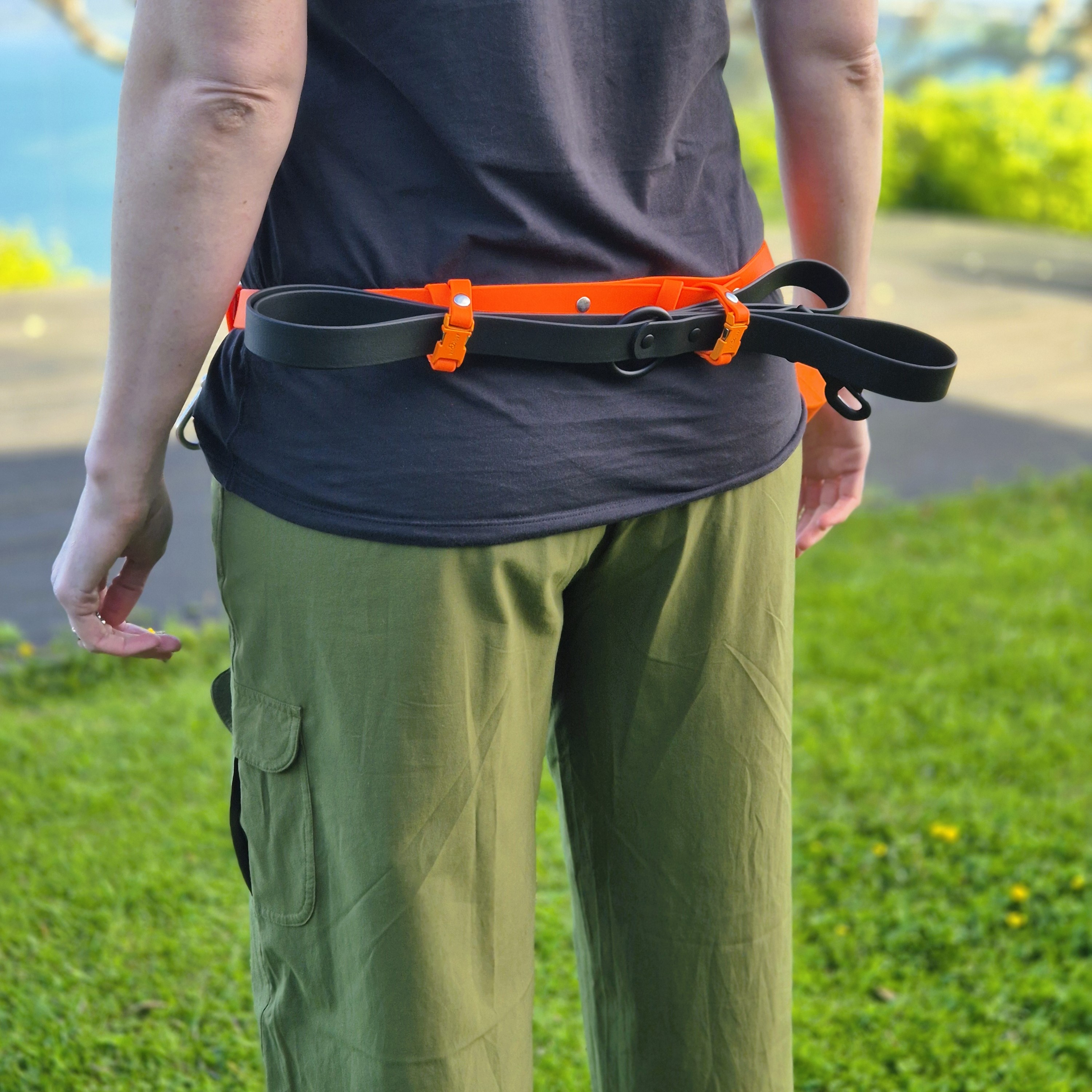 Hands-Free Gear Belt - Bright Orange, Lead Attached, Back
