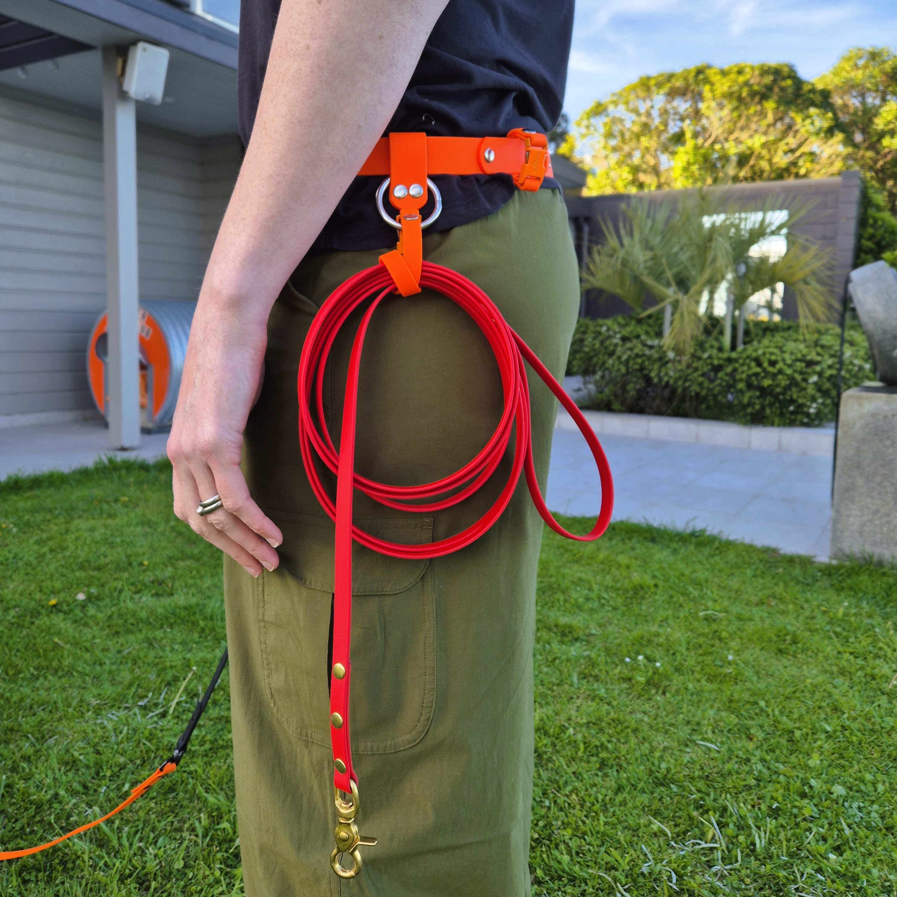 Hands-Free Gear Belt - Bright Orange, Lead Attached, Side