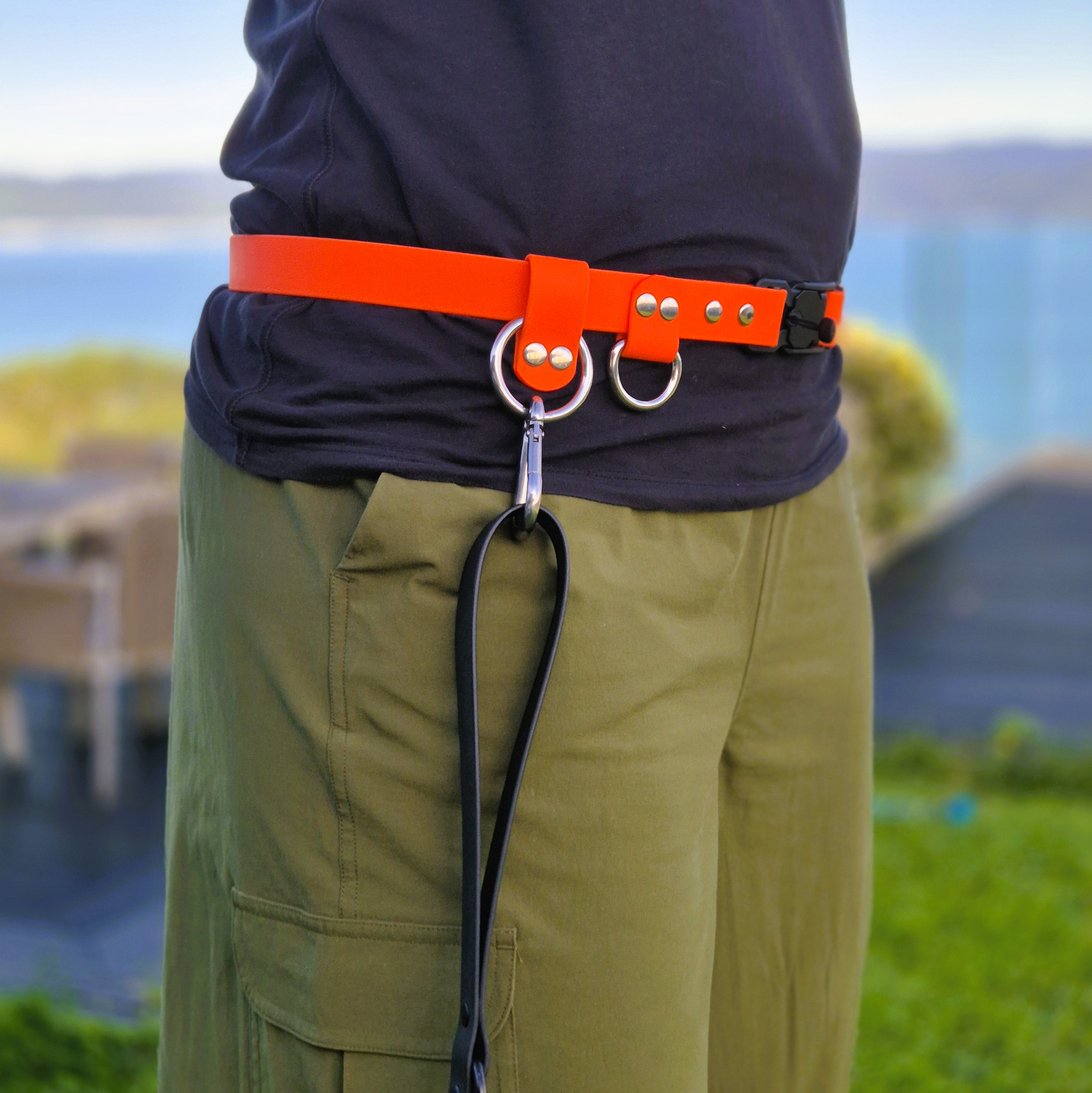 Hands-Free Gear Belt - Bright Orange, Lead Attached, Side