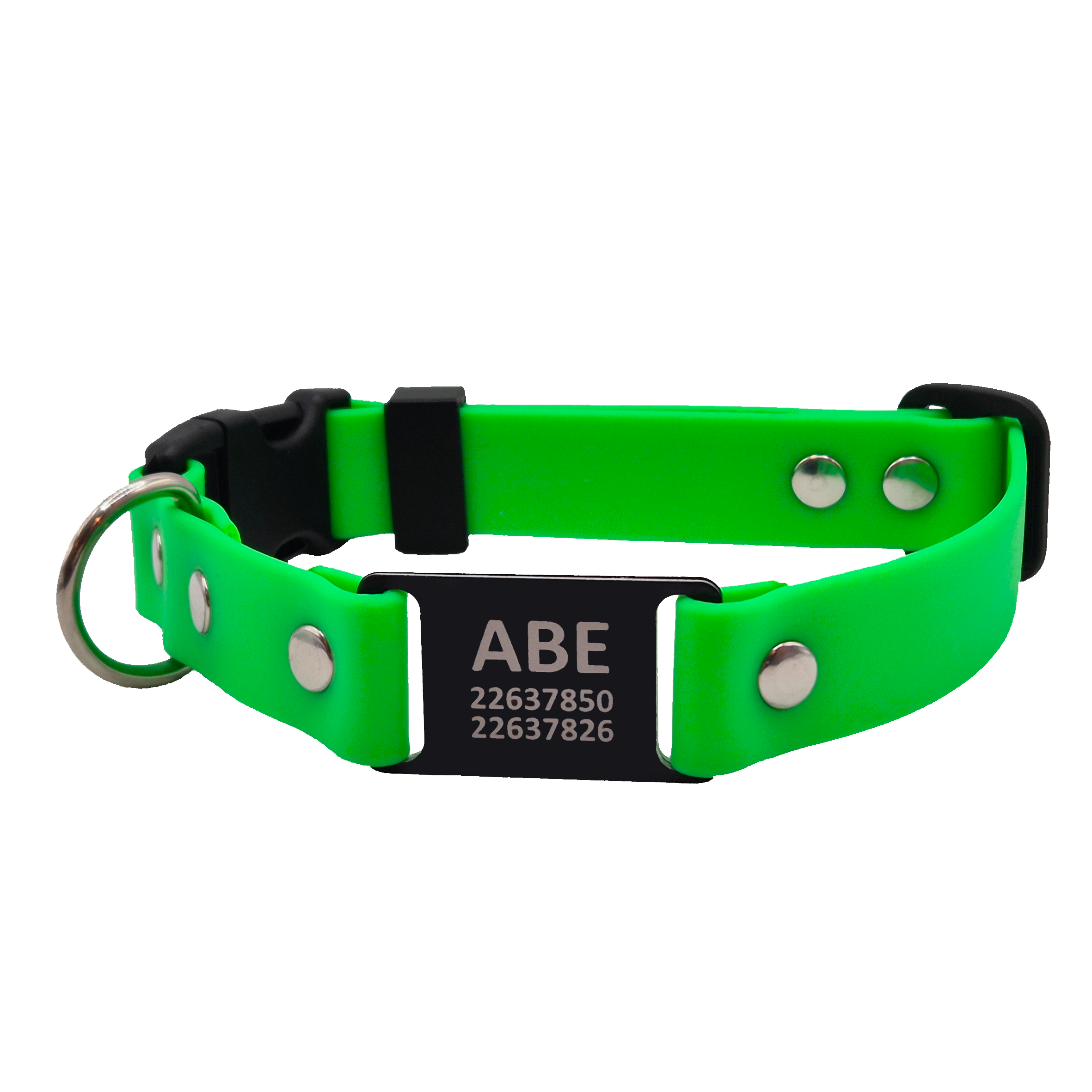 Quick Release Scrag Tag Dog Collar - Green with Black Plastic Hardware